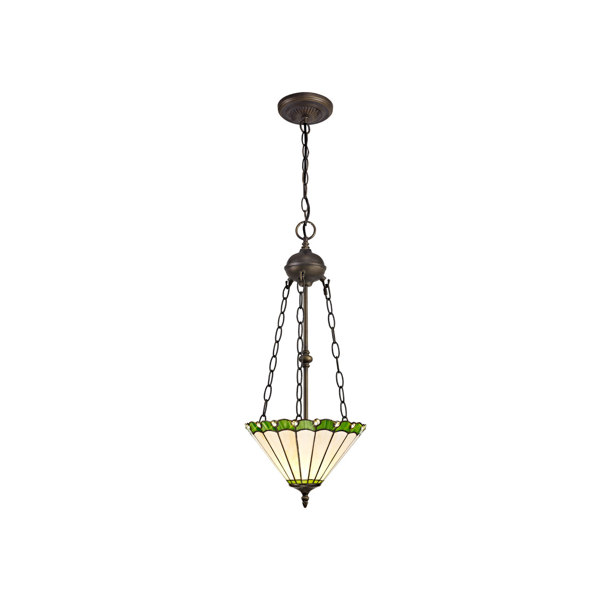 Williams 2 Light Uplighter Pendant E27 With 30cm Tiffany Shade, Green/Cream/Crystal/Aged Antique Brass