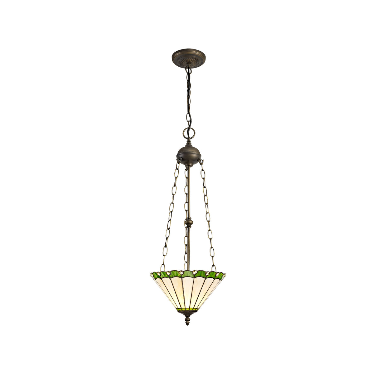 Williams 3 Light Uplighter Pendant E27 With 30cm Tiffany Shade, Green/Cream/Crystal/Aged Antique Brass