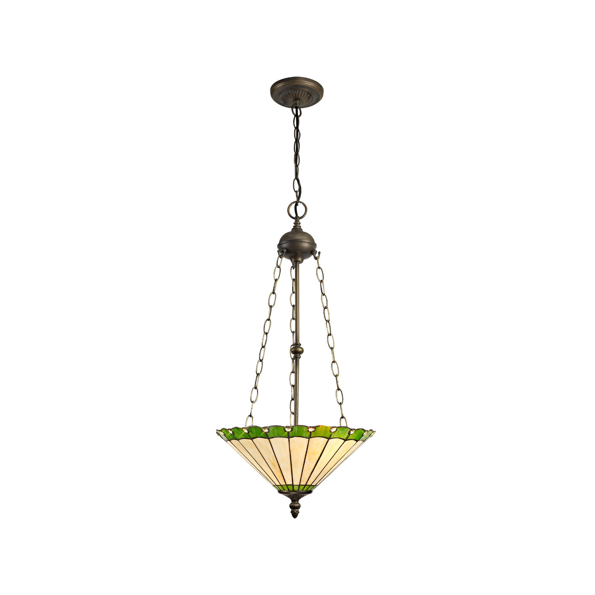 Williams 3 Light Uplighter Pendant E27 With 40cm Tiffany Shade, Green/Cream/Crystal/Aged Antique Brass