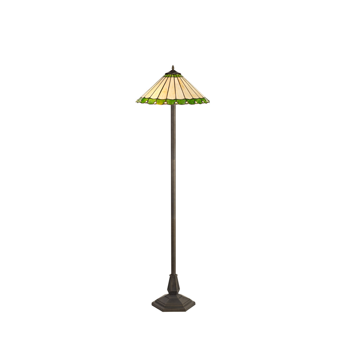 Williams 2 Light Octagonal Floor Lamp E27 With 40cm Tiffany Shade, Green/Cream/Crystal/Aged Antique Brass