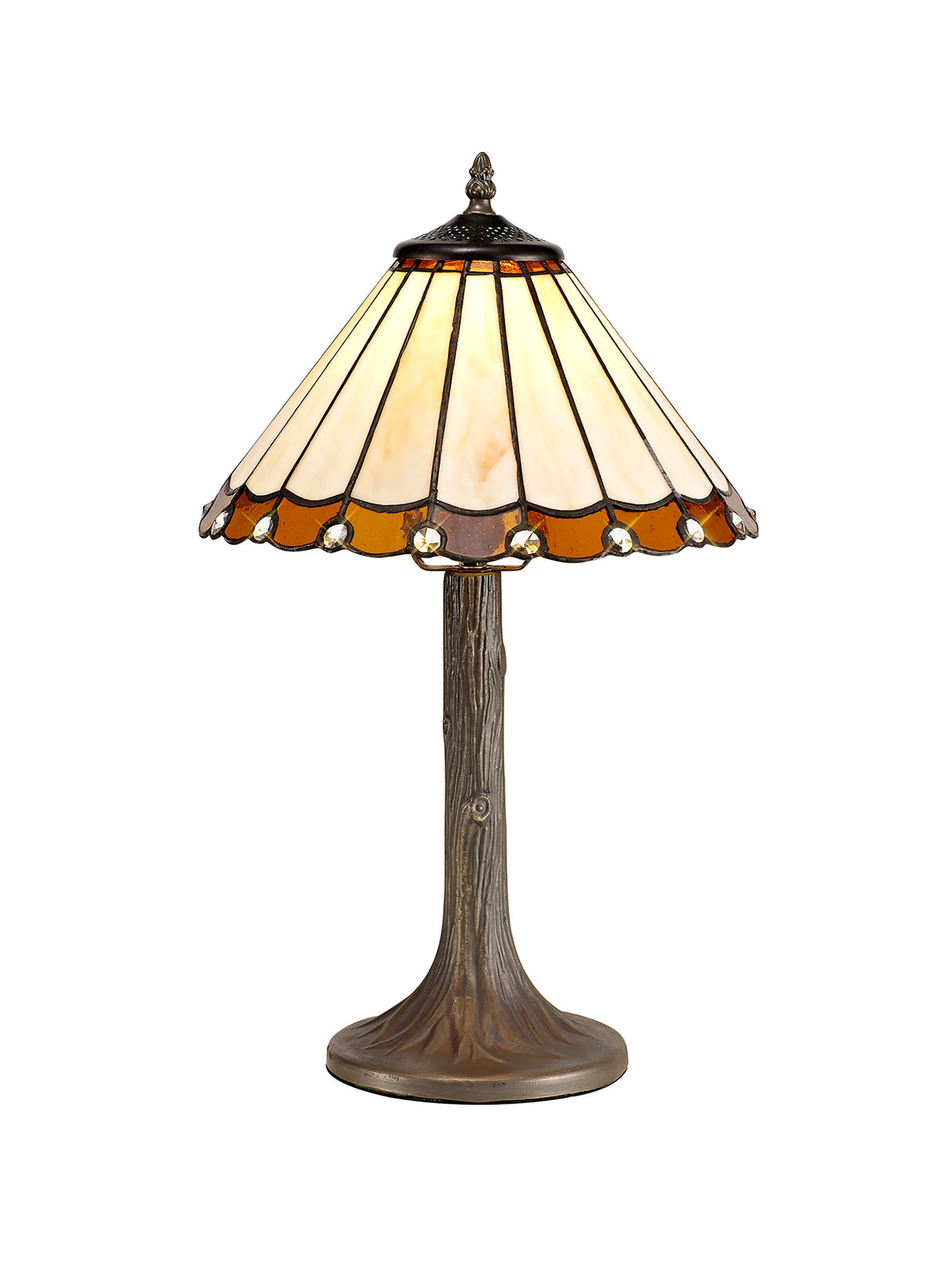 Williams 1 Light Tree Like Table Lamp E27 With 30cm Tiffany Shade, Amber/Cream/Crystal/Aged Antique Brass