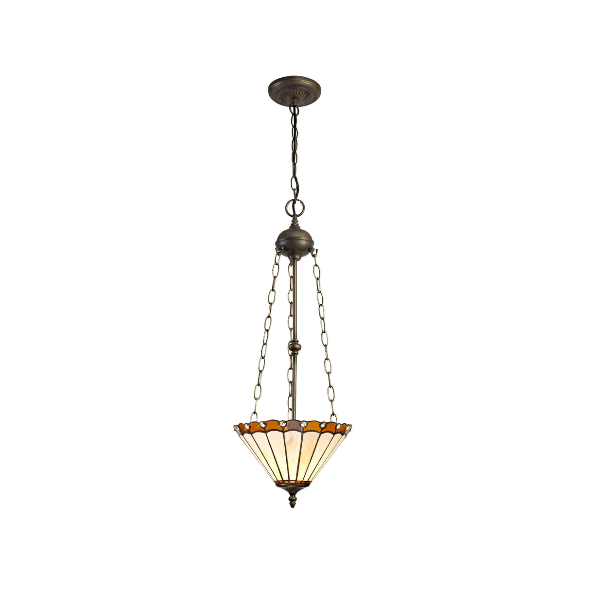Williams 3 Light Uplighter Pendant E27 With 30cm Tiffany Shade, Amber/Cream/Crystal/Aged Antique Brass