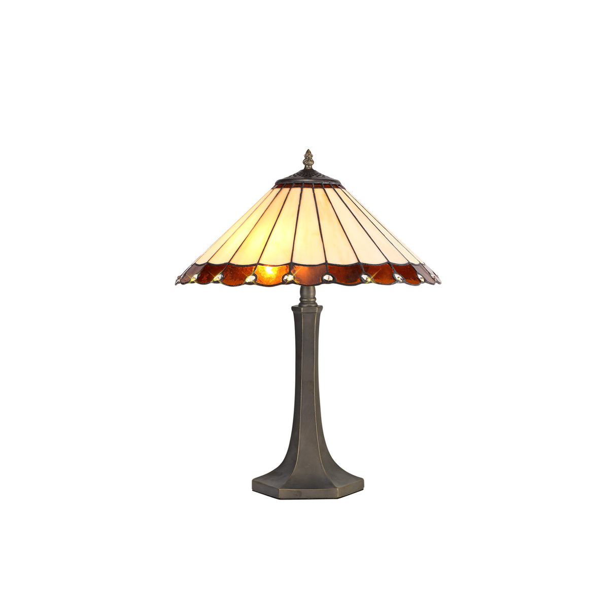 Williams 2 Light Octagonal Table Lamp E27 With 40cm Tiffany Shade, Amber/Cream/Crystal/Aged Antique Brass