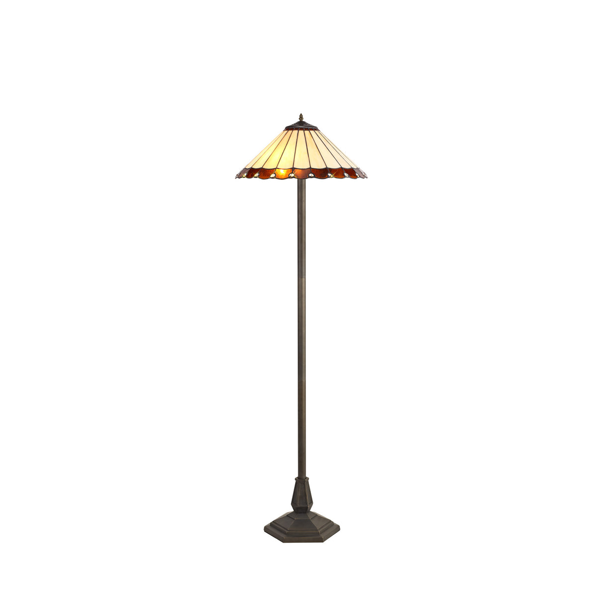 Williams 2 Light Octagonal Floor Lamp E27 With 40cm Tiffany Shade, Amber/Cream/Crystal/Aged Antique Brass