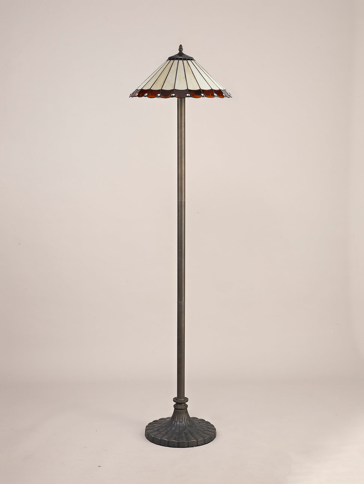 Williams 2 Light Stepped Design Floor Lamp E27 With 40cm Tiffany Shade, Amber/Cream/Crystal/Aged Antique Brass