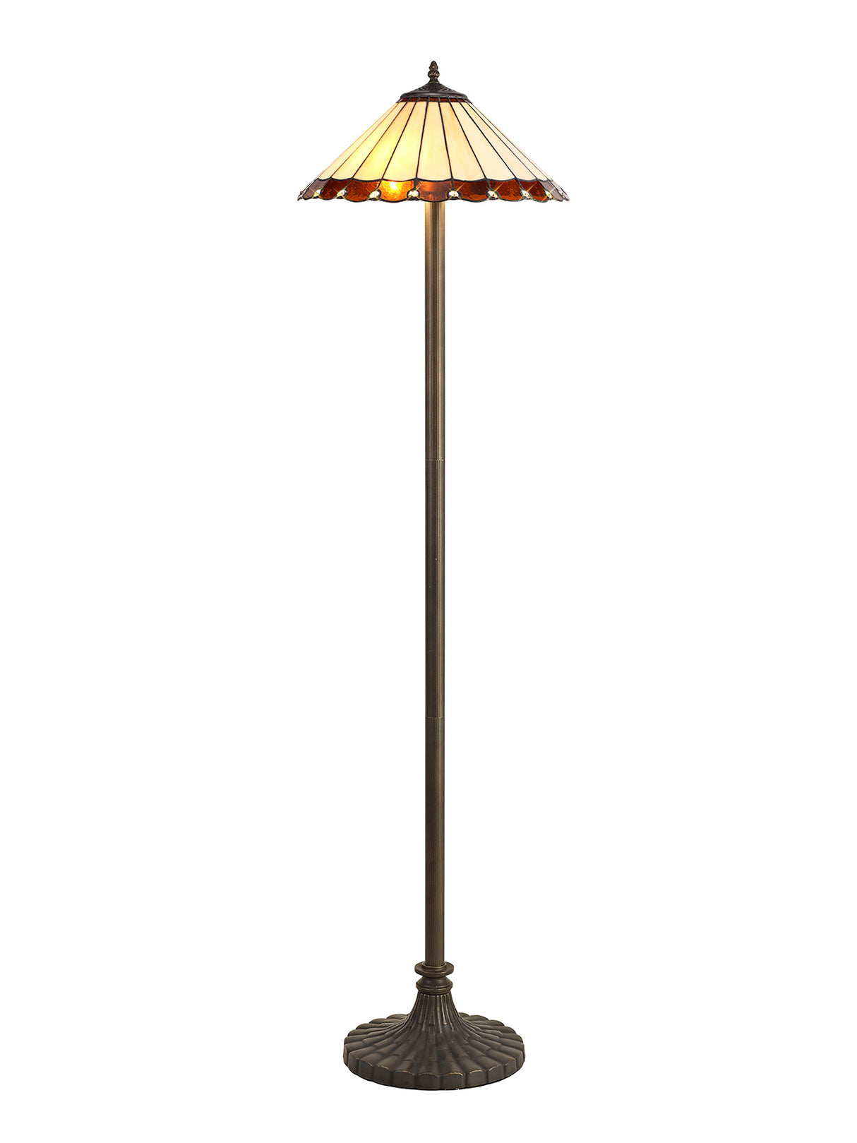 Williams 2 Light Stepped Design Floor Lamp E27 With 40cm Tiffany Shade, Amber/Cream/Crystal/Aged Antique Brass