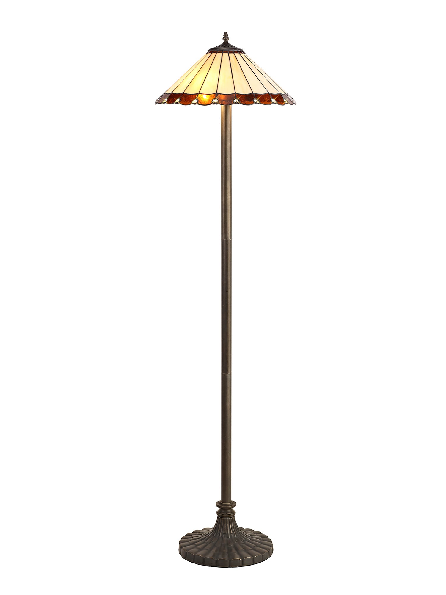 Williams 2 Light Stepped Design Floor Lamp E27 With 40cm Tiffany Shade, Amber/Cream/Crystal/Aged Antique Brass