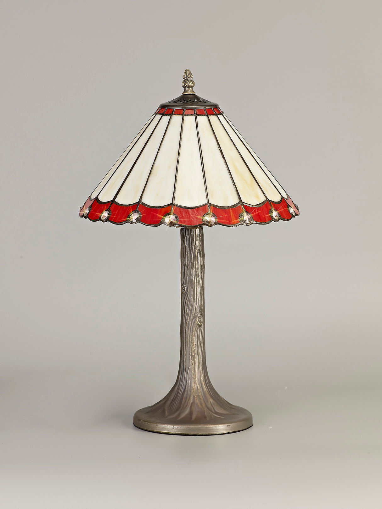 Williams 1 Light Tree Like Table Lamp E27 With 30cm Tiffany Shade, Red/Cream/Crystal/Aged Antique Brass