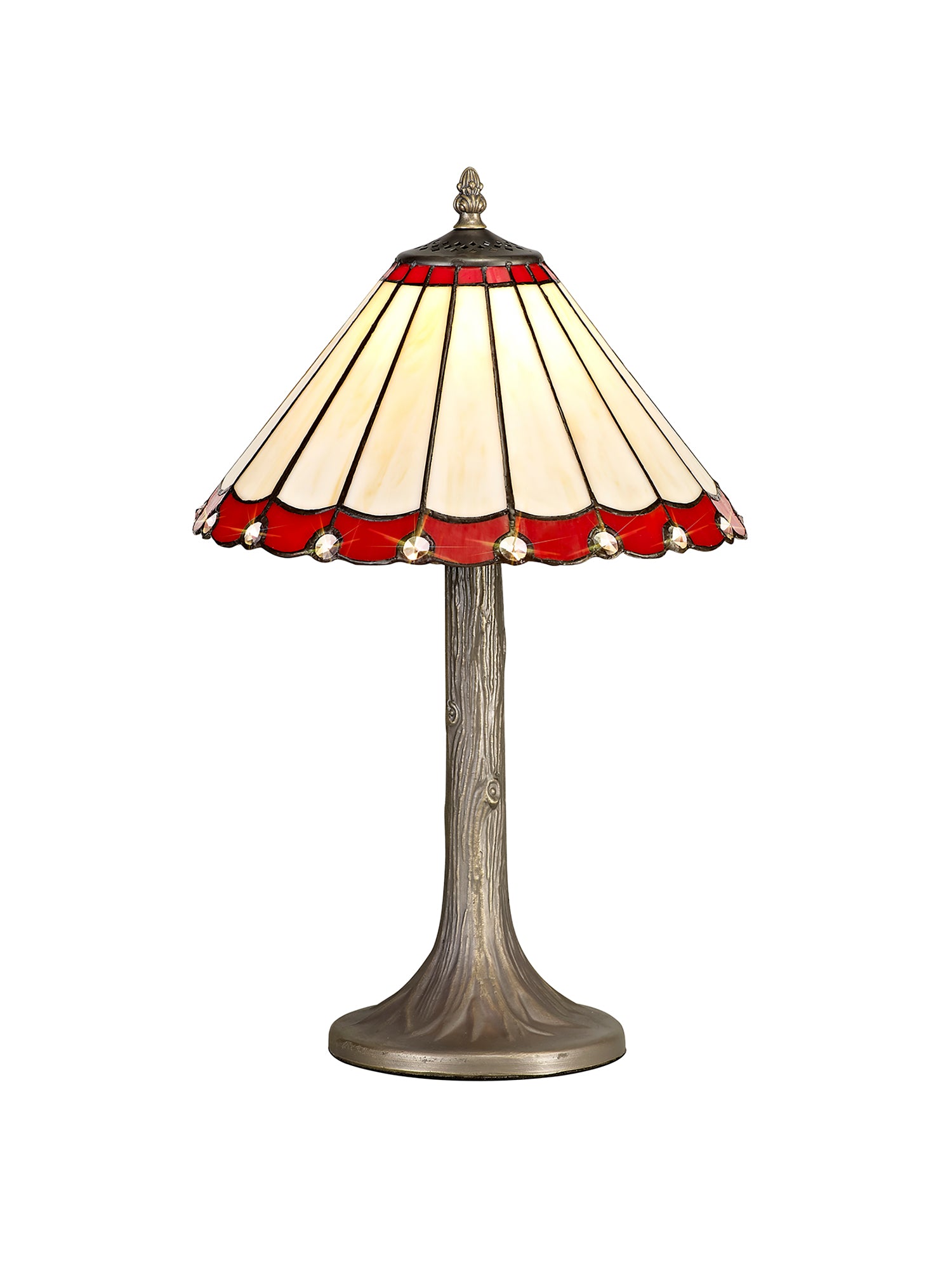 Williams 1 Light Tree Like Table Lamp E27 With 30cm Tiffany Shade, Red/Cream/Crystal/Aged Antique Brass