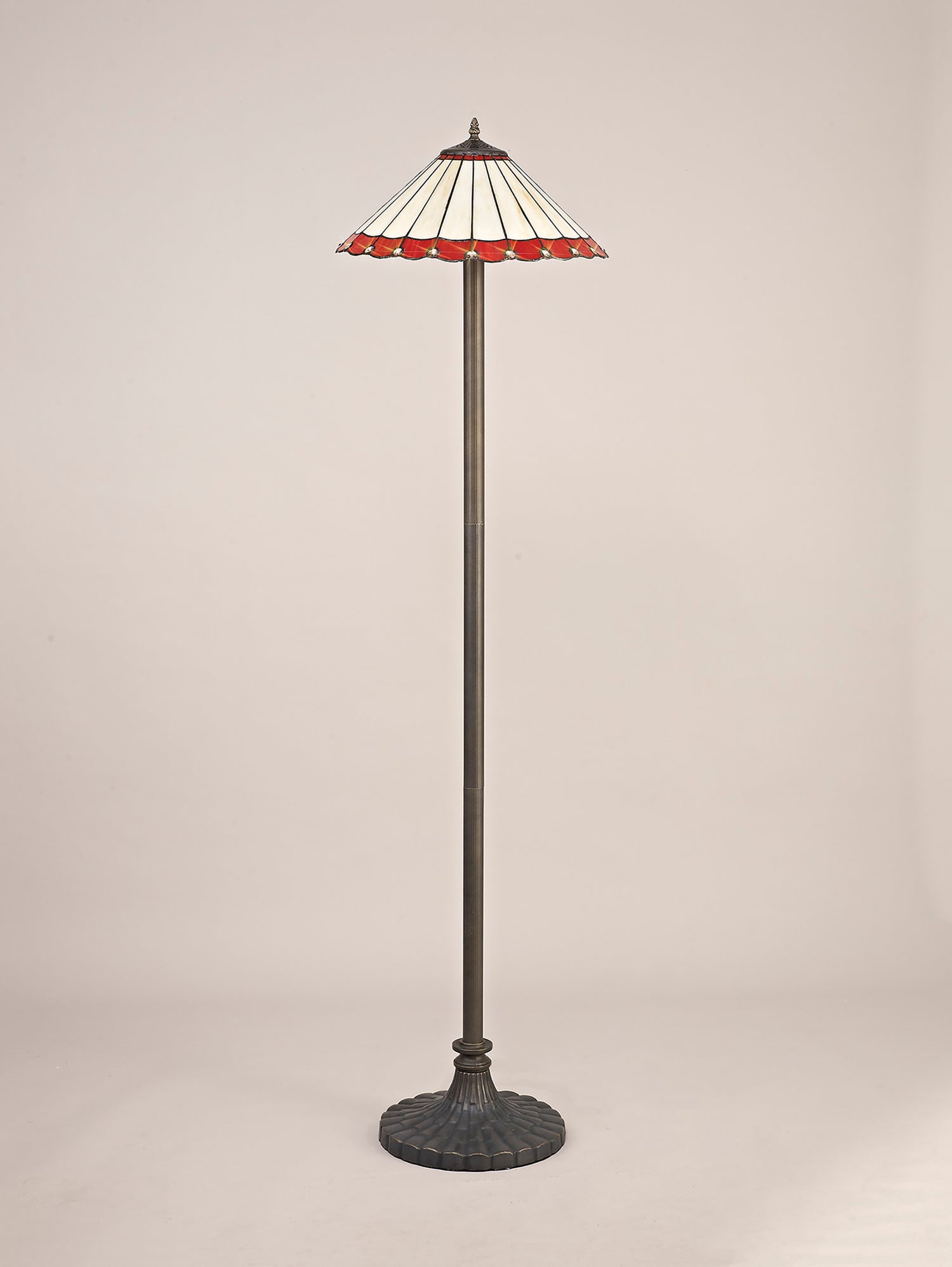 Williams 2 Light Stepped Design Floor Lamp E27 With 40cm Tiffany Shade, Red/Cream/Crystal/Aged Antique Brass