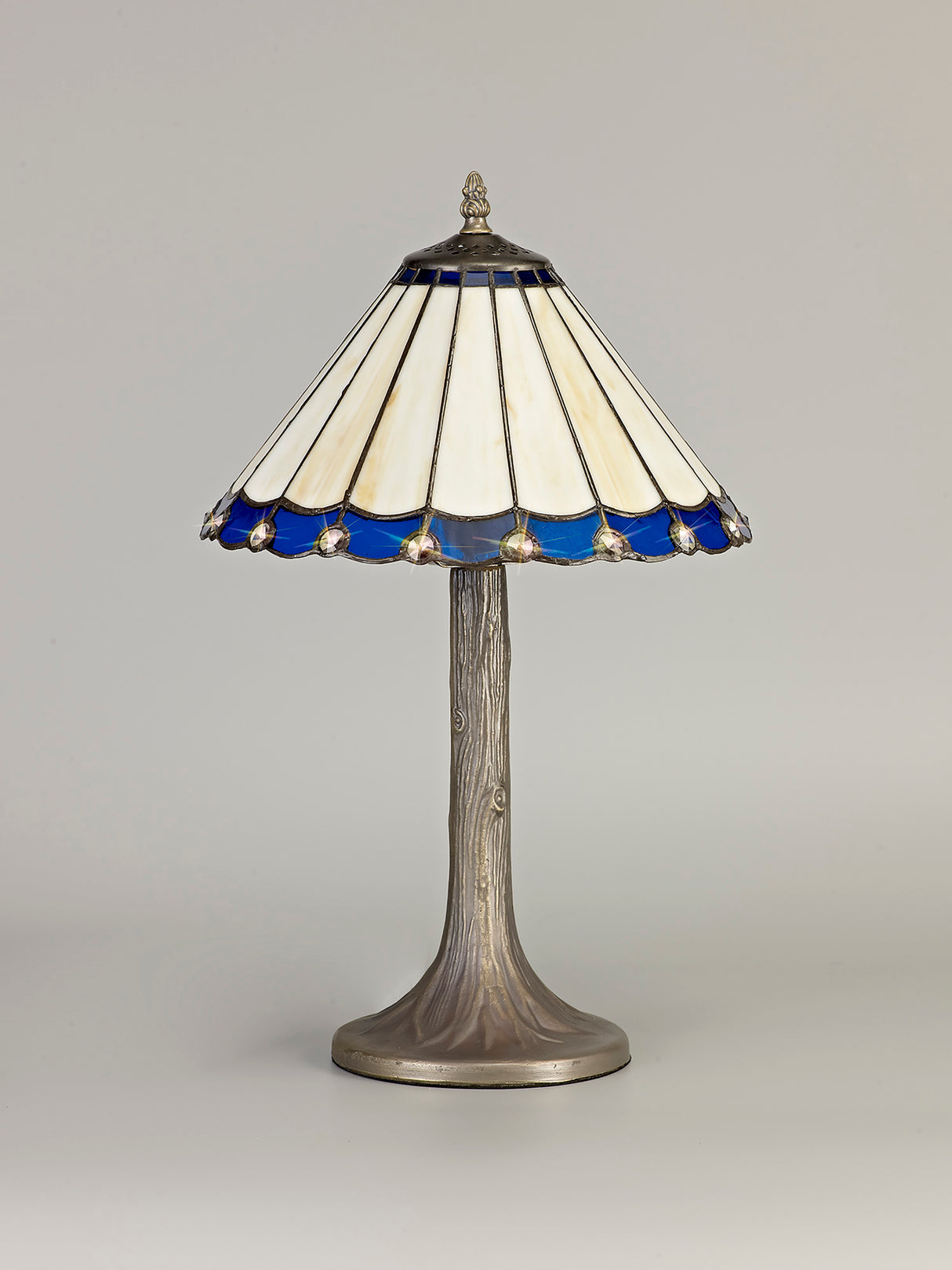 Williams 1 Light Tree Like Table Lamp E27 With 30cm Tiffany Shade, Blue/Cream/Crystal/Aged Antique Brass