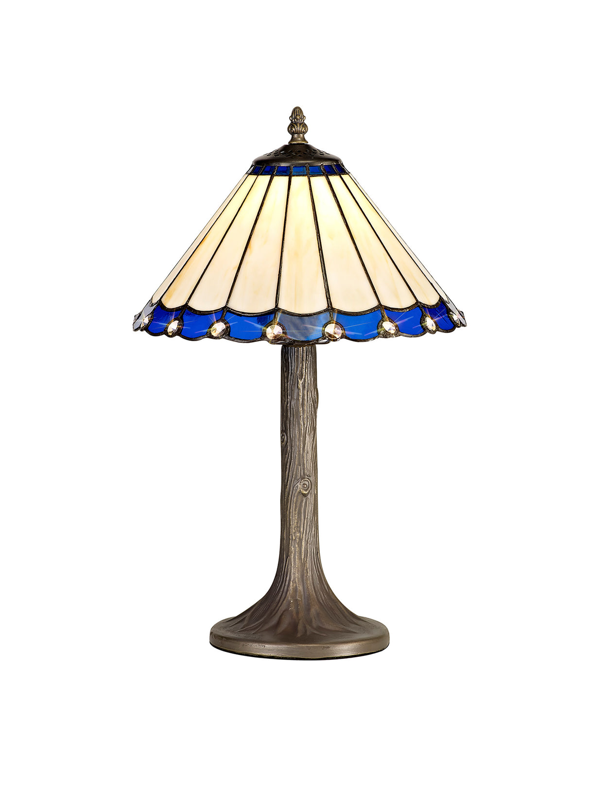 Williams 1 Light Tree Like Table Lamp E27 With 30cm Tiffany Shade, Blue/Cream/Crystal/Aged Antique Brass