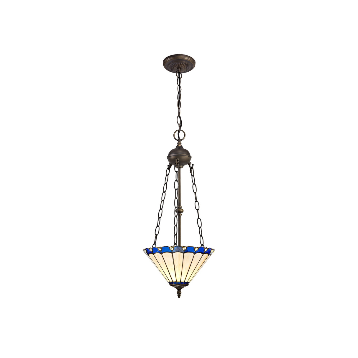 Williams 2 Light Uplighter Pendant E27 With 30cm Tiffany Shade, Blue/Cream/Crystal/Aged Antique Brass