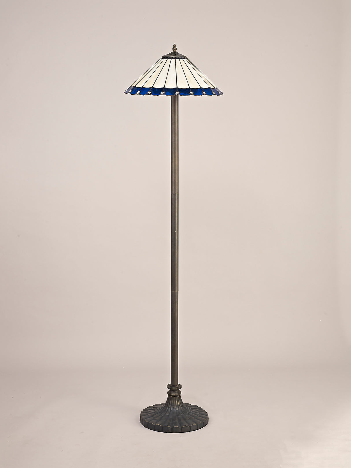 Williams 2 Light Stepped Design Floor Lamp E27 With 40cm Tiffany Shade, Blue/Cream/Crystal/Aged Antique Brass