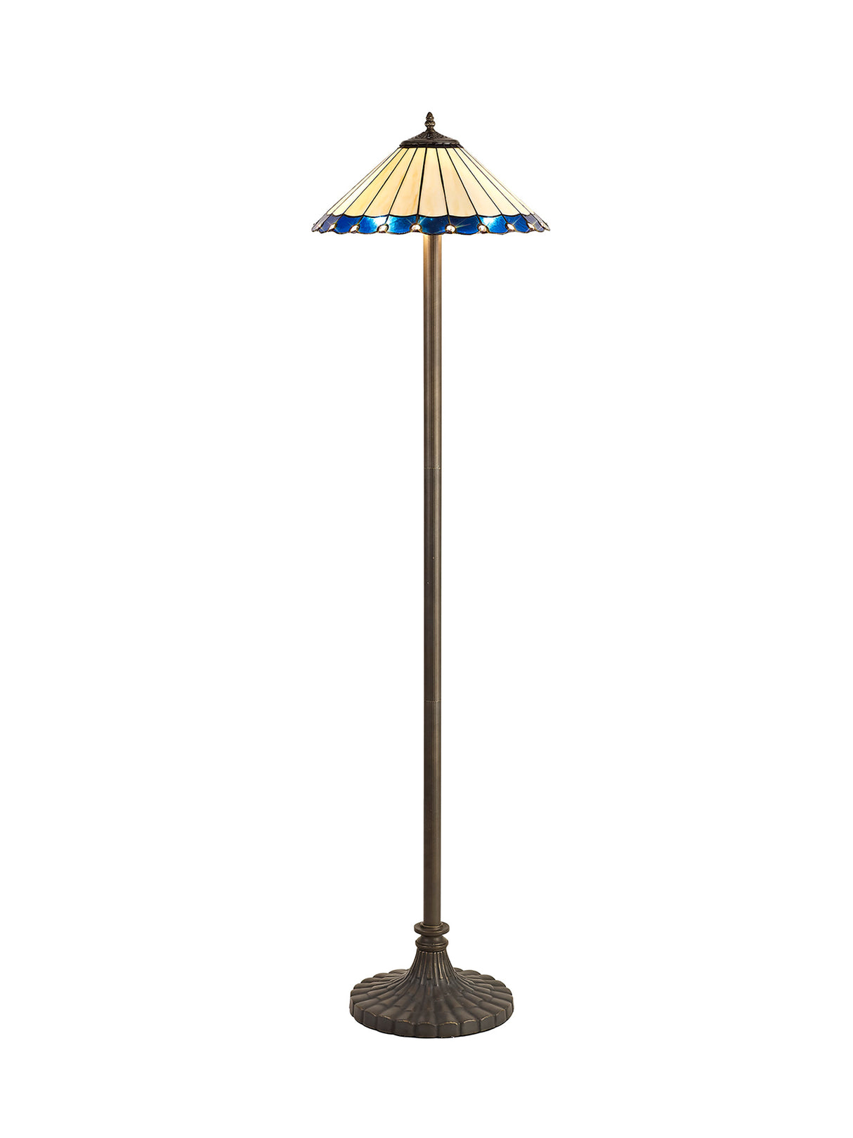 Williams 2 Light Stepped Design Floor Lamp E27 With 40cm Tiffany Shade, Blue/Cream/Crystal/Aged Antique Brass