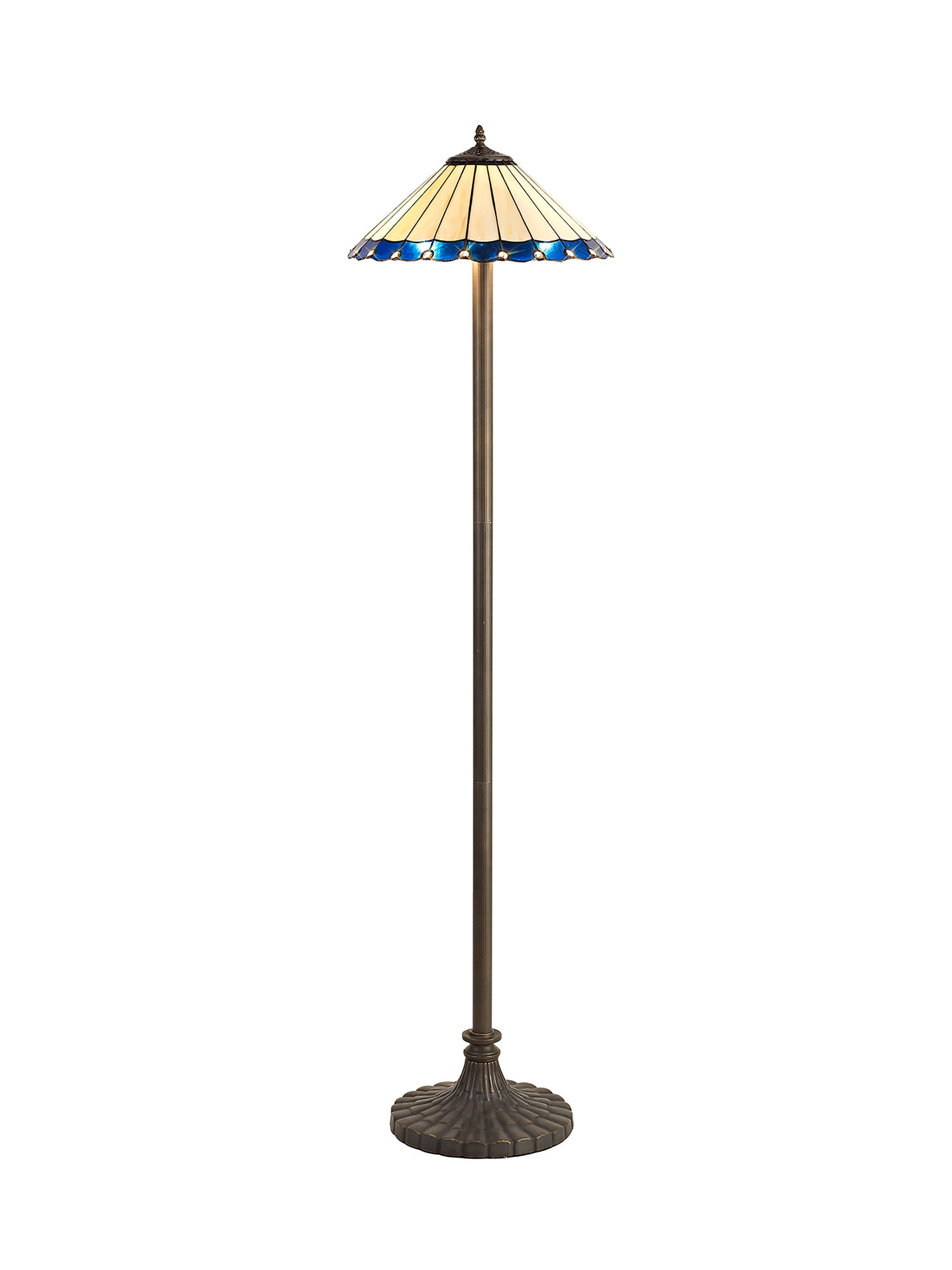 Williams 2 Light Stepped Design Floor Lamp E27 With 40cm Tiffany Shade, Blue/Cream/Crystal/Aged Antique Brass