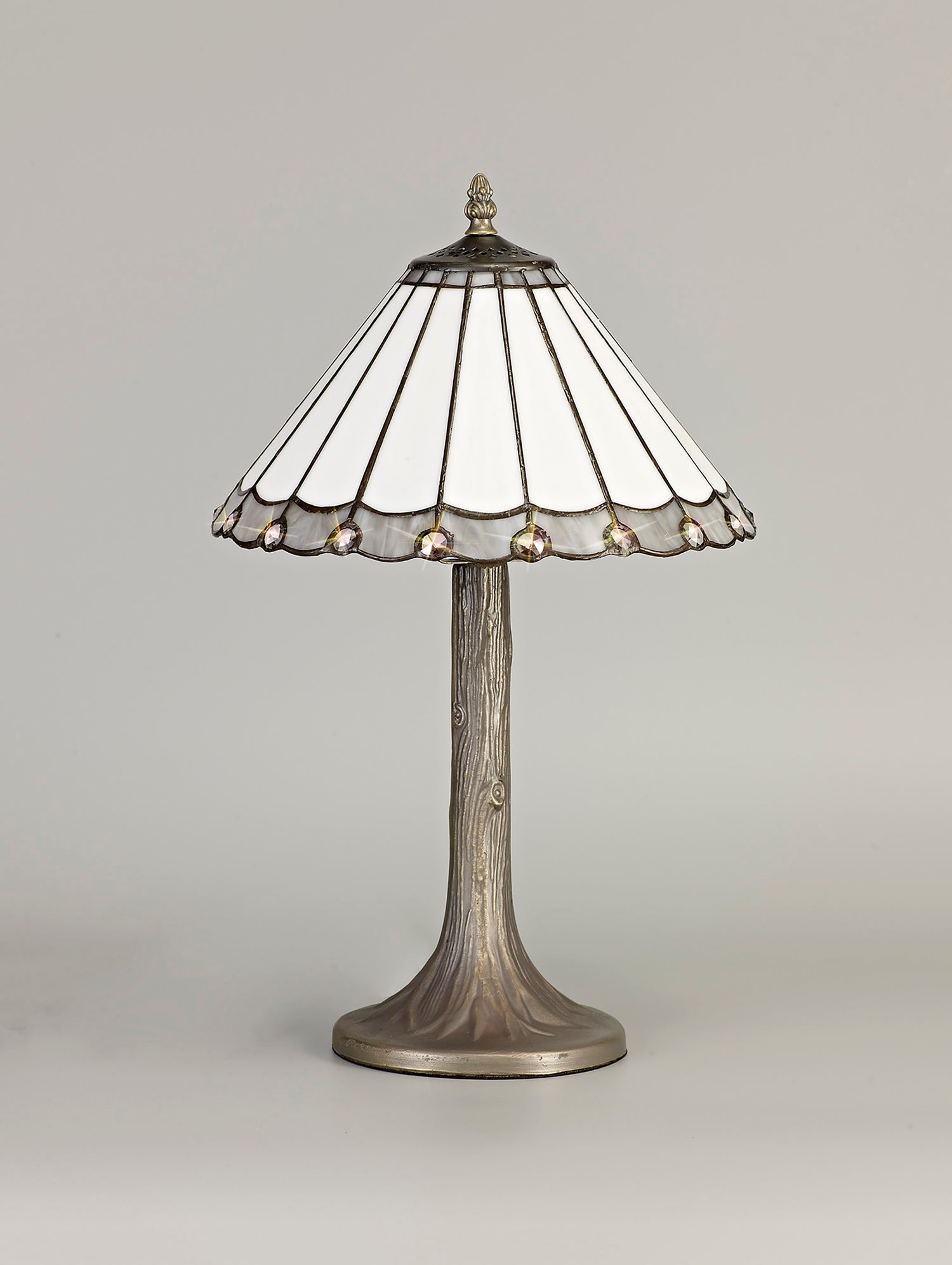 Williams 1 Light Tree Like Table Lamp E27 With 30cm Tiffany Shade, Grey/Cream/Crystal/Aged Antique Brass