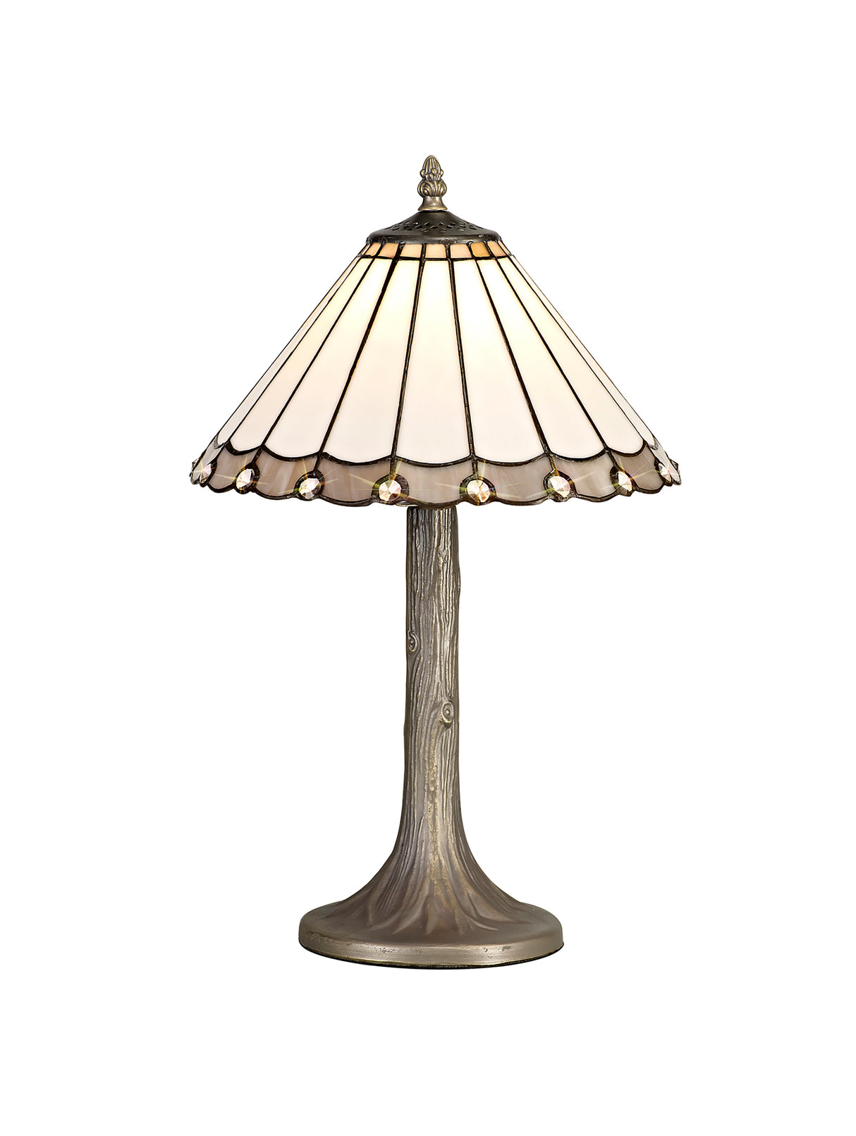 Williams 1 Light Tree Like Table Lamp E27 With 30cm Tiffany Shade, Grey/Cream/Crystal/Aged Antique Brass