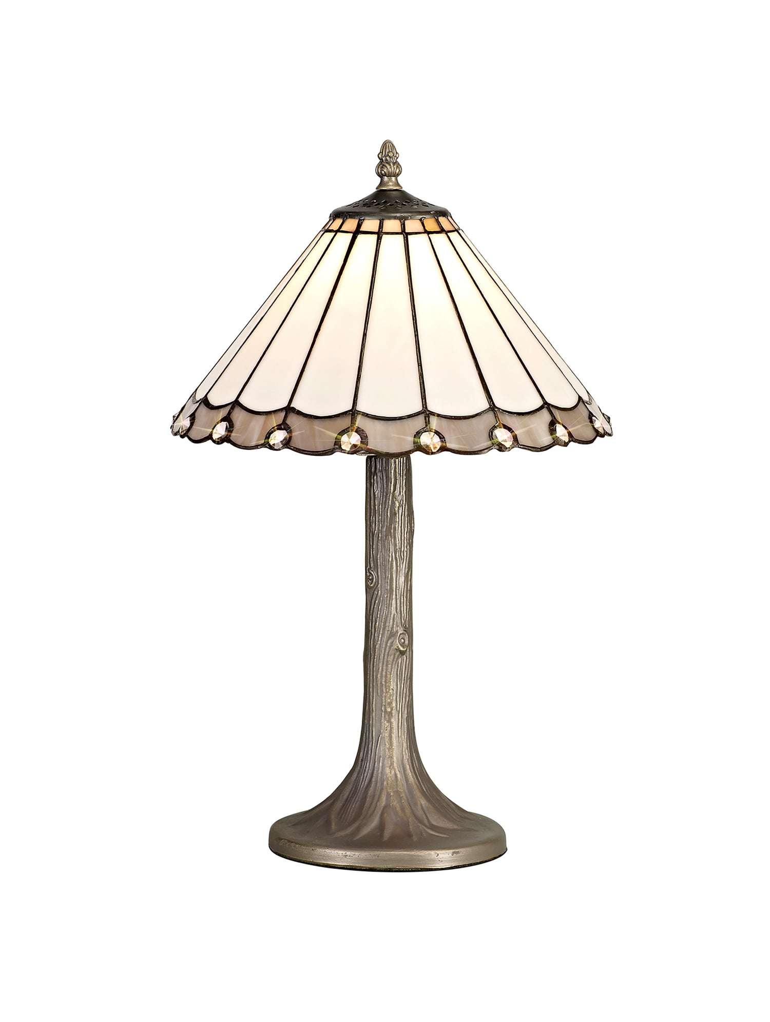Williams 1 Light Tree Like Table Lamp E27 With 30cm Tiffany Shade, Grey/Cream/Crystal/Aged Antique Brass
