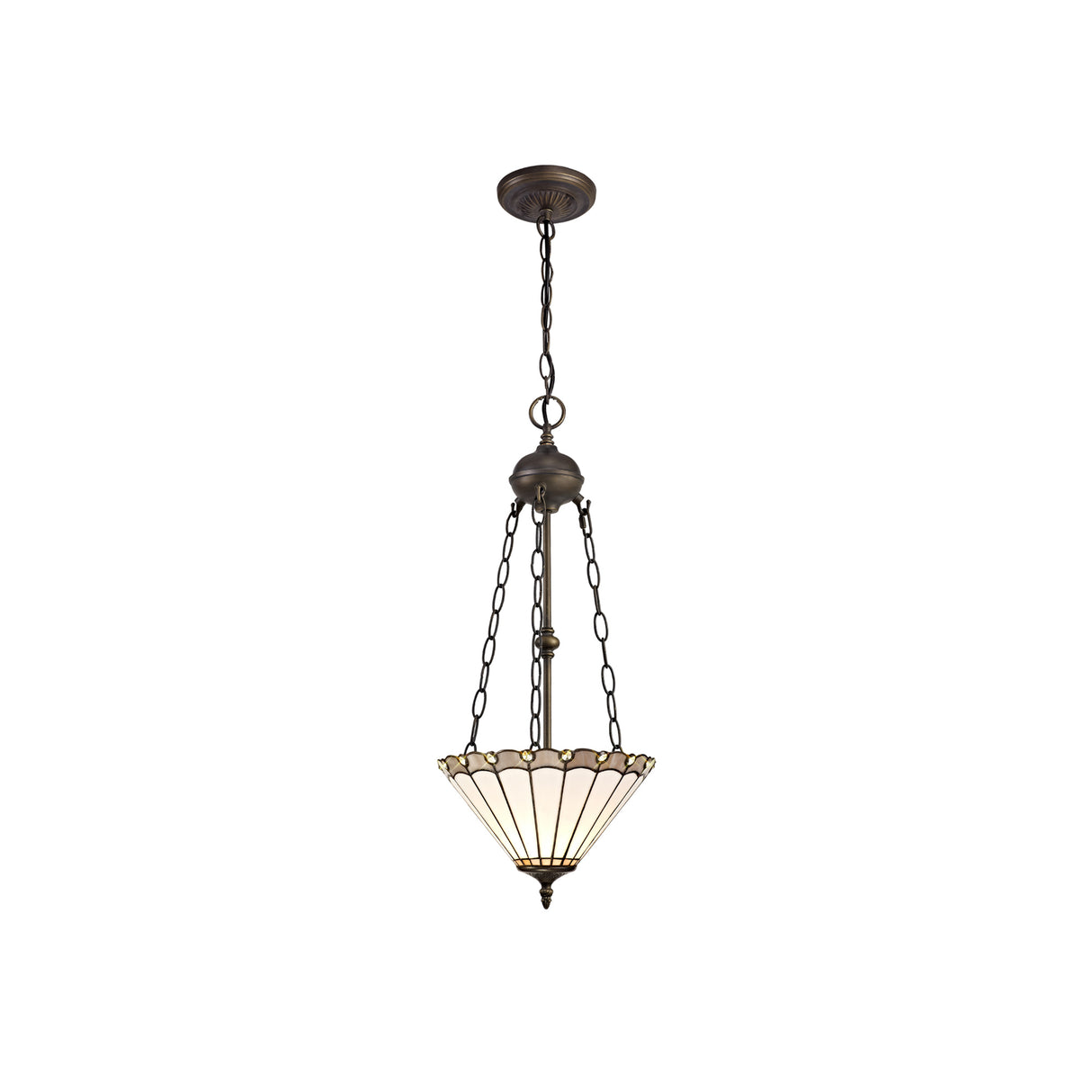 Williams 2 Light Uplighter Pendant E27 With 30cm Tiffany Shade, Grey/Cream/Crystal/Aged Antique Brass