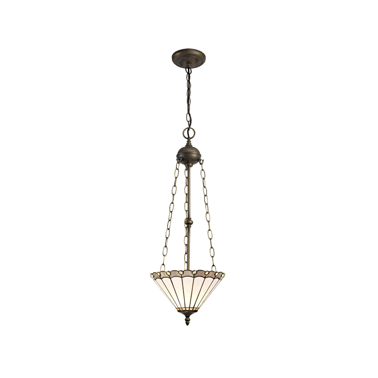 Williams 3 Light Uplighter Pendant E27 With 30cm Tiffany Shade, Grey/Cream/Crystal/Aged Antique Brass