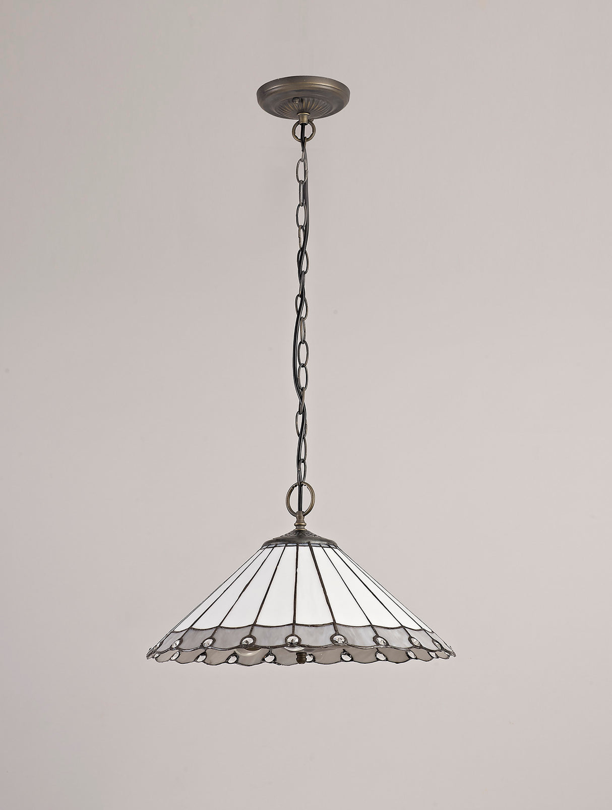 Williams 3 Light Downlighter Pendant E27 With 40cm Tiffany Shade, Grey/Cream/Crystal/Aged Antique Brass