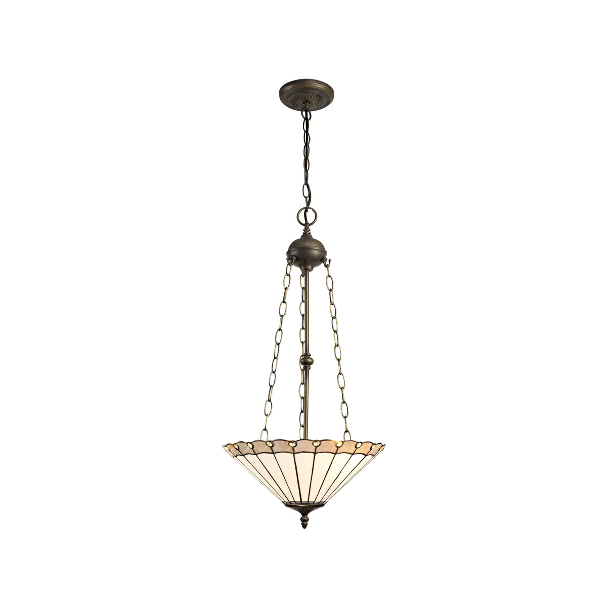 Williams 3 Light Uplighter Pendant E27 With 40cm Tiffany Shade, Grey/Cream/Crystal/Aged Antique Brass