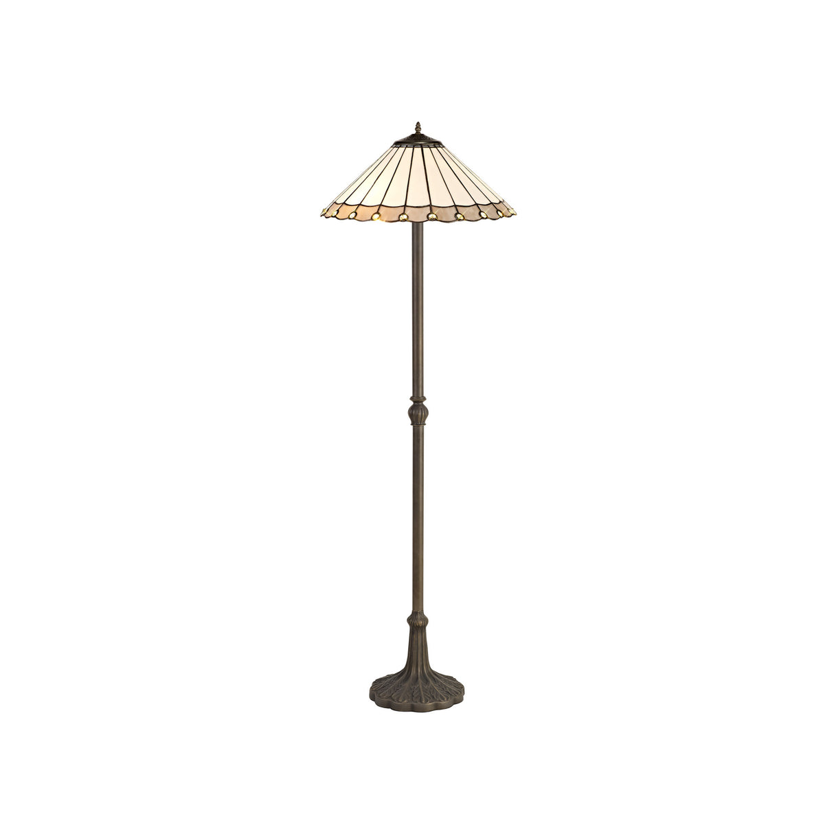 Williams 2 Light Leaf Design Floor Lamp E27 With 40cm Tiffany Shade, Grey/Cream/Crystal/Aged Antique Brass