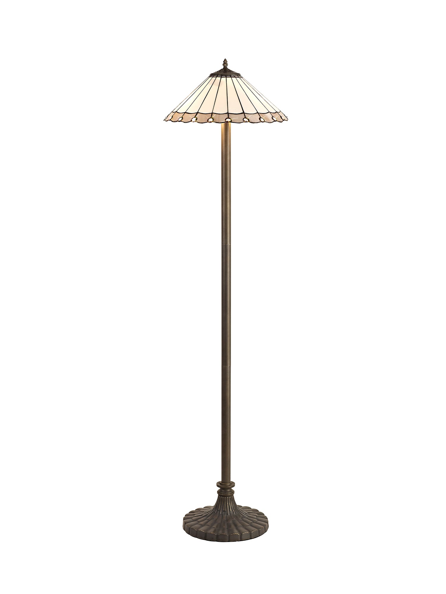 Williams 2 Light Stepped Design Floor Lamp E27 With 40cm Tiffany Shade, Grey/Cream/Crystal/Aged Antique Brass