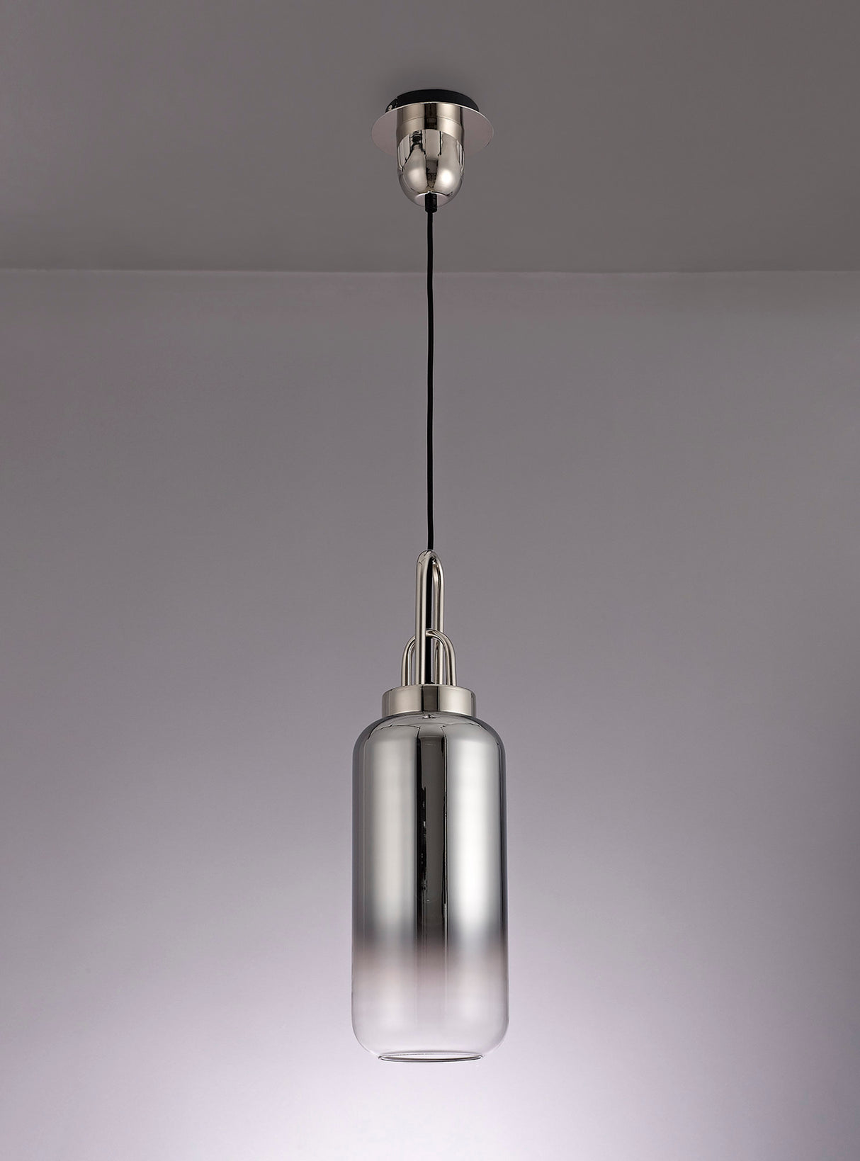 Allardyce 1 Light Pendant E27 With 16cm Cylinder Glass, Polished Nickel/Matt Black/Smoked/Clear