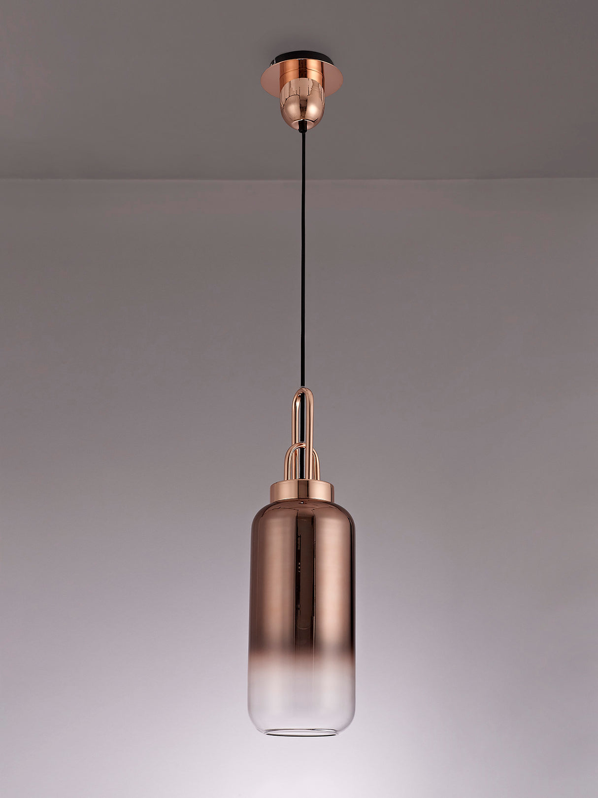 Allardyce 1 Light Pendant E27 With 16cm Cylinder Glass, Copper/Matt Black/Clear