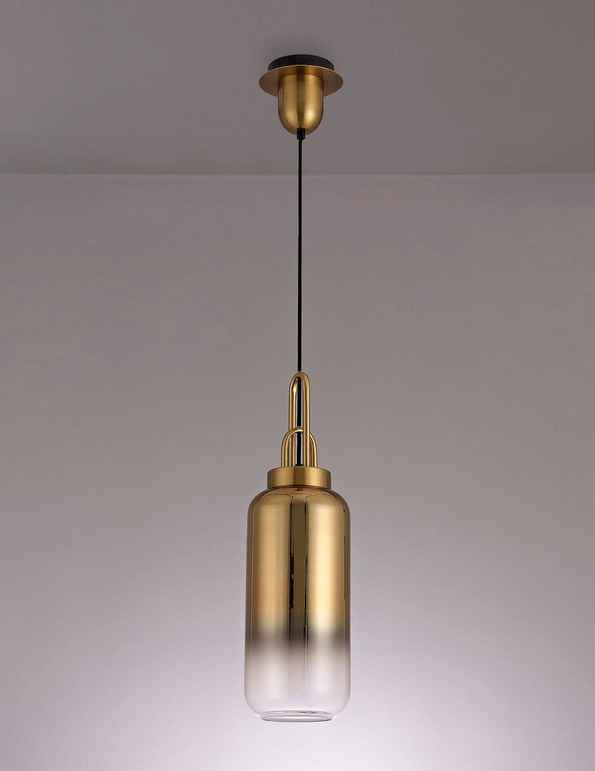 Allardyce 1 Light Pendant E27 With 16cm Cylinder Glass, Brass Gold/Matt Black/Clear