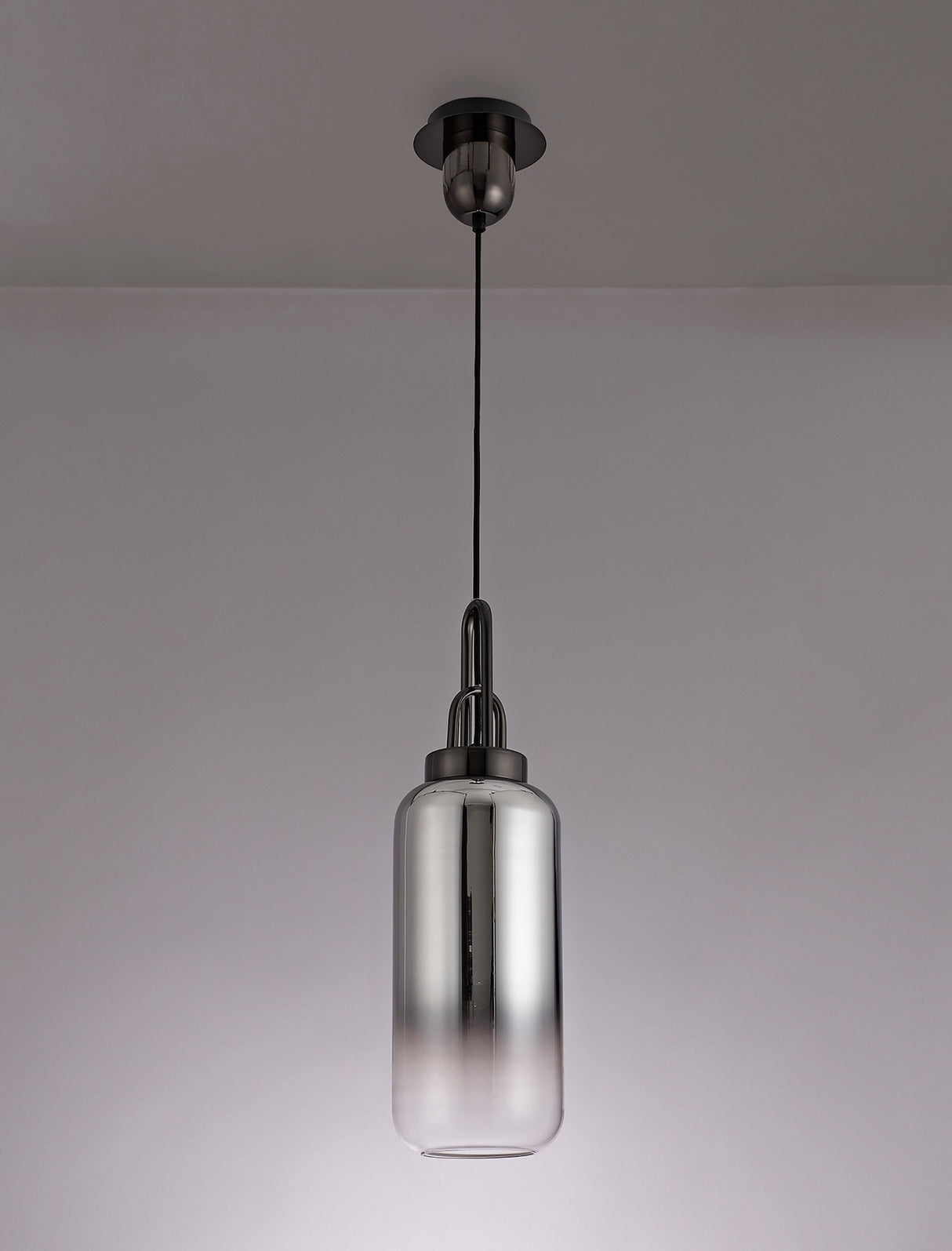 Allardyce 1 Light Pendant E27 With 16cm Cylinder Glass, Black Chrome/Matt Black/Smoked/Clear