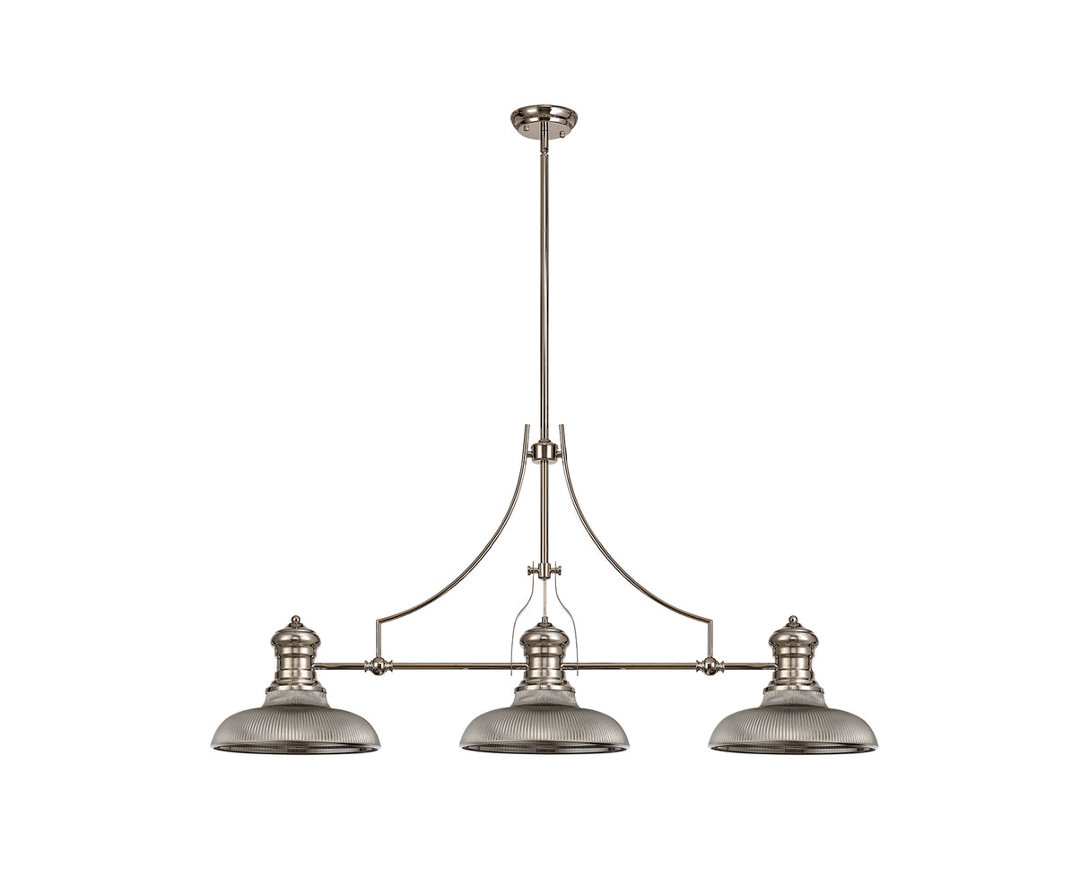 Munro 3 Light Linear Pendant E27 With 30cm Round Glass Shade, Polished Nickel, Smoked