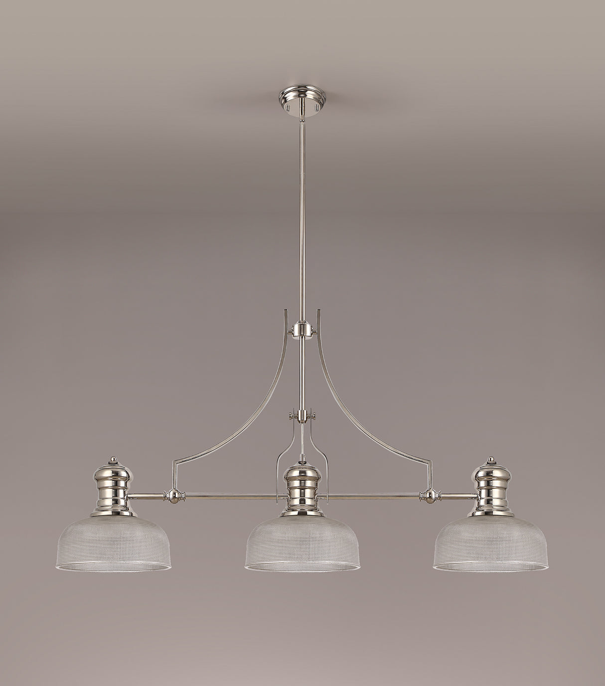 Munro 3 Light Linear Pendant E27 With 26.5cm Prismatic Glass Shade, Polished Nickel, Clear