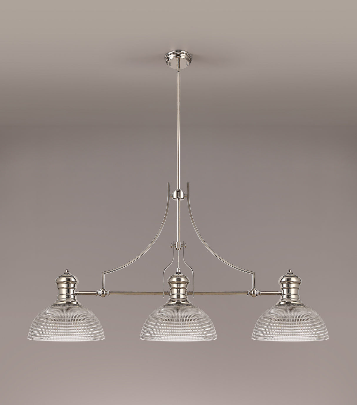 Munro 3 Light Linear Pendant E27 With 30cm Prismatic Glass Shade, Polished Nickel, Clear