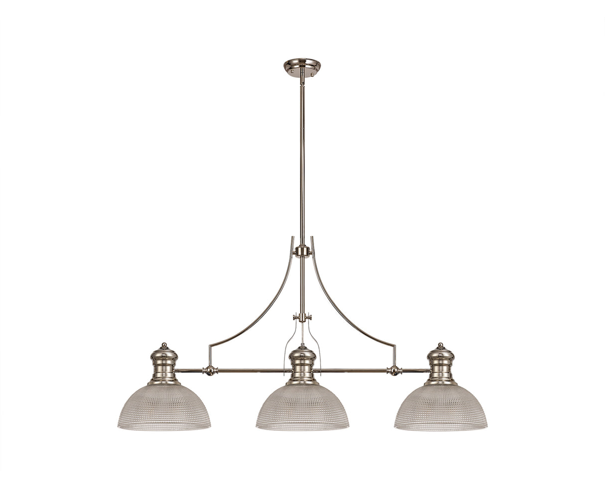 Munro 3 Light Linear Pendant E27 With 30cm Prismatic Glass Shade, Polished Nickel, Clear