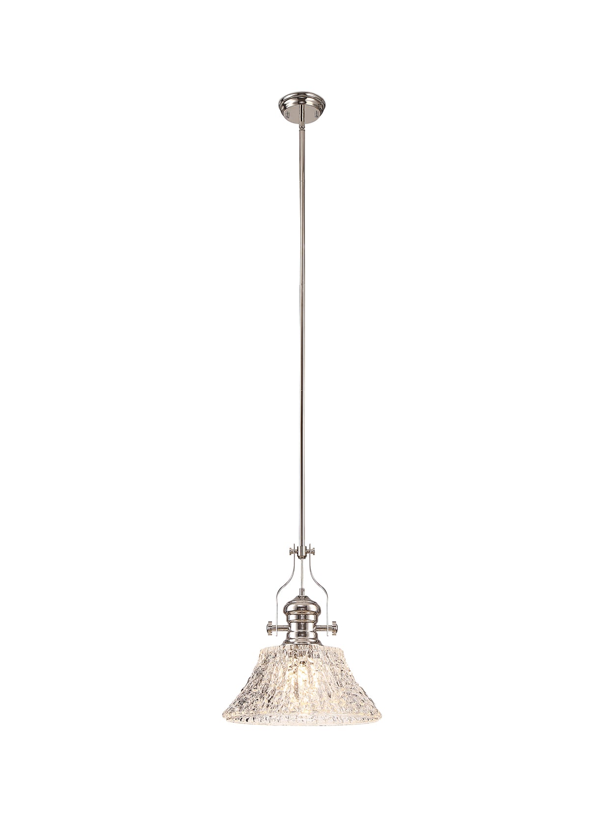 Munro Pendant With 38cm Patterned Round Shade, 1 x E27, Polished Nickel/Clear Glass