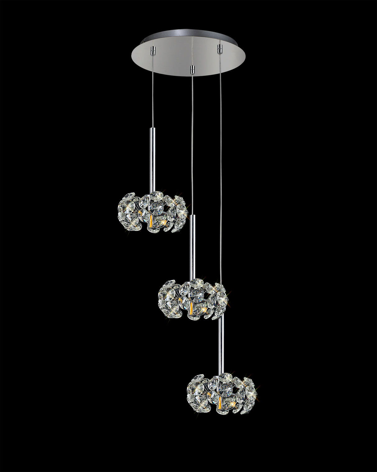 Byrne 3 Light G9 2m Round Pendant With Polished Chrome And Crystal Shade