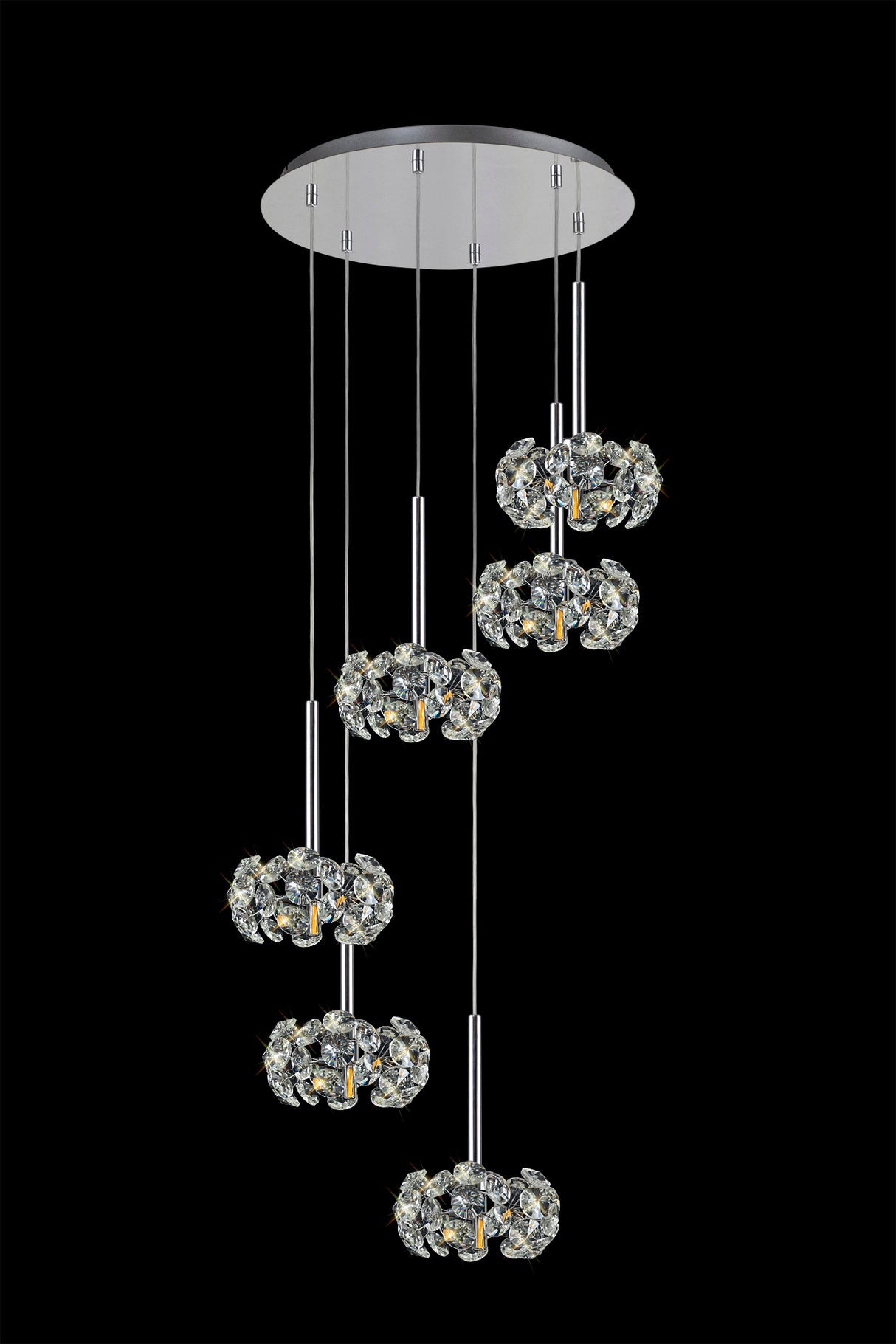 Byrne 6 Light G9 2.5m Round Multiple Pendant With Polished Chrome And Crystal Shade