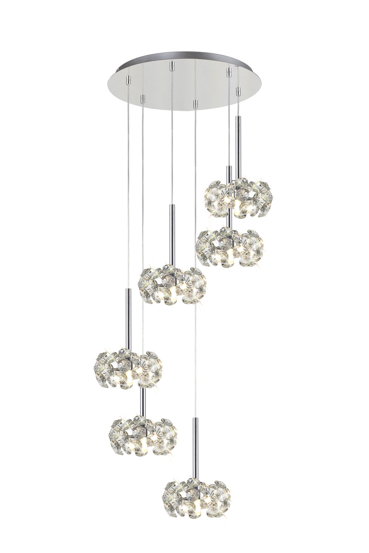 Byrne 6 Light G9 2.5m Round Multiple Pendant With Polished Chrome And Crystal Shade