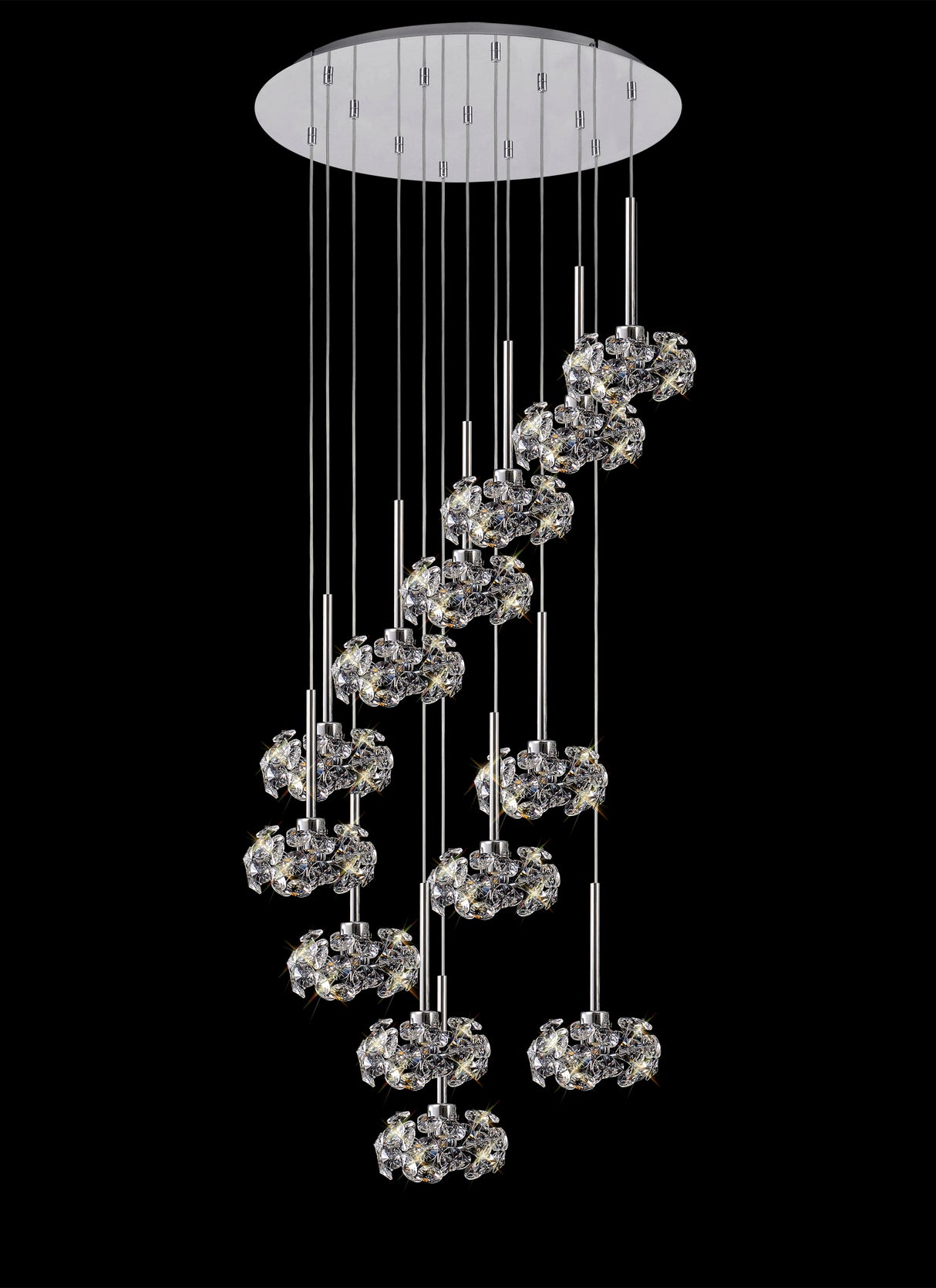 Byrne 13 Light G9 2.5m Round Multiple Pendant With Polished Chrome And Crystal Shade