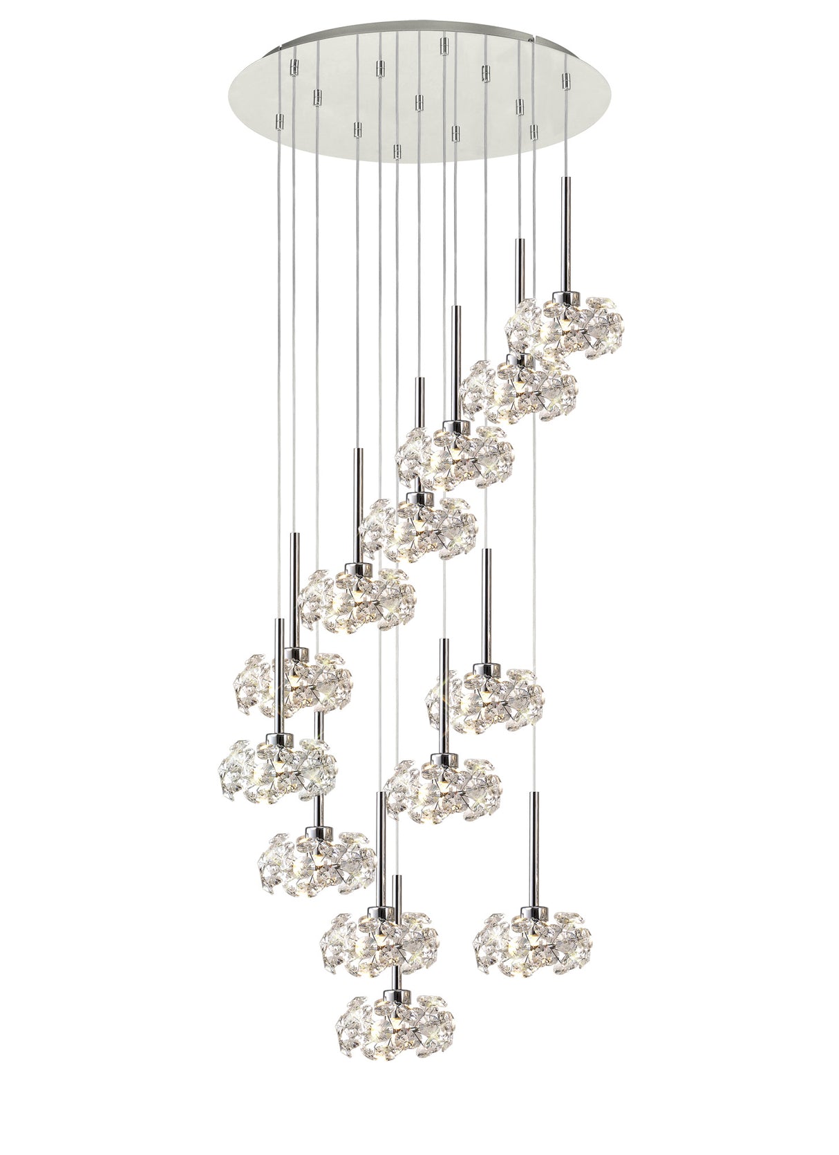 Byrne 13 Light G9 2.5m Round Multiple Pendant With Polished Chrome And Crystal Shade