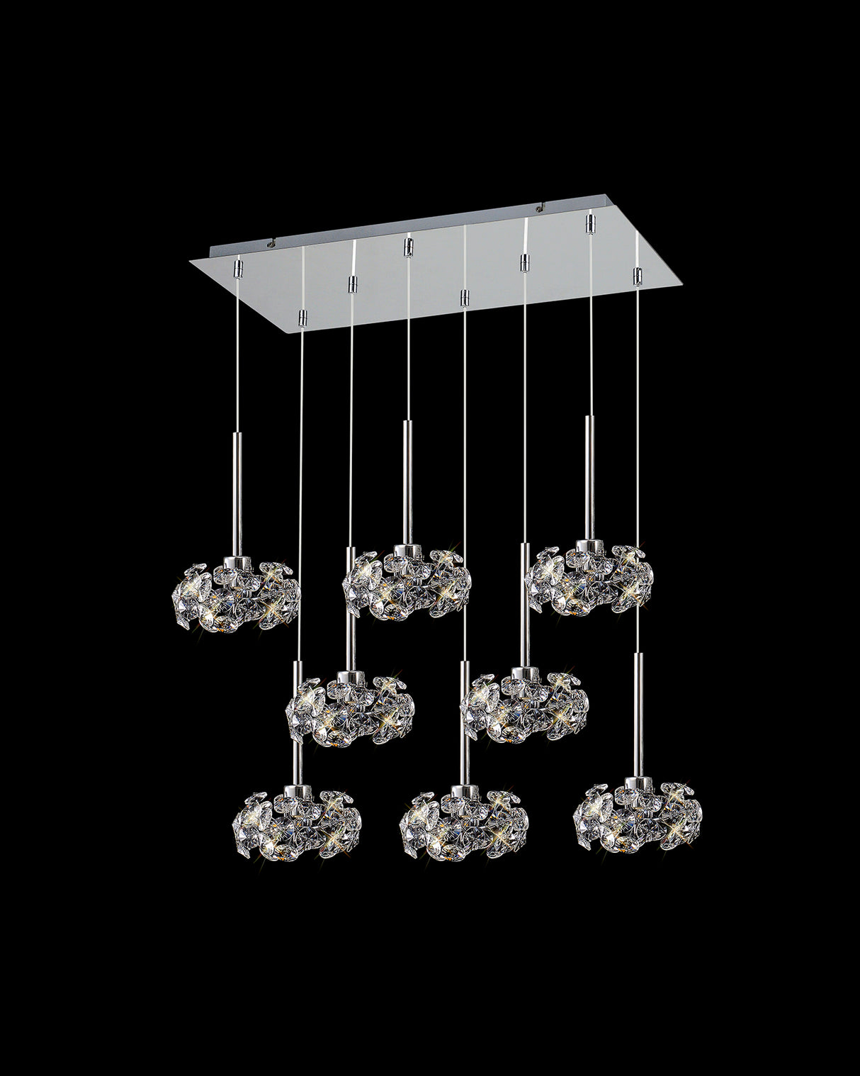 Byrne 8 Light G9 2m Rectangle Multiple Pendant With Polished Chrome And Crystal Shade