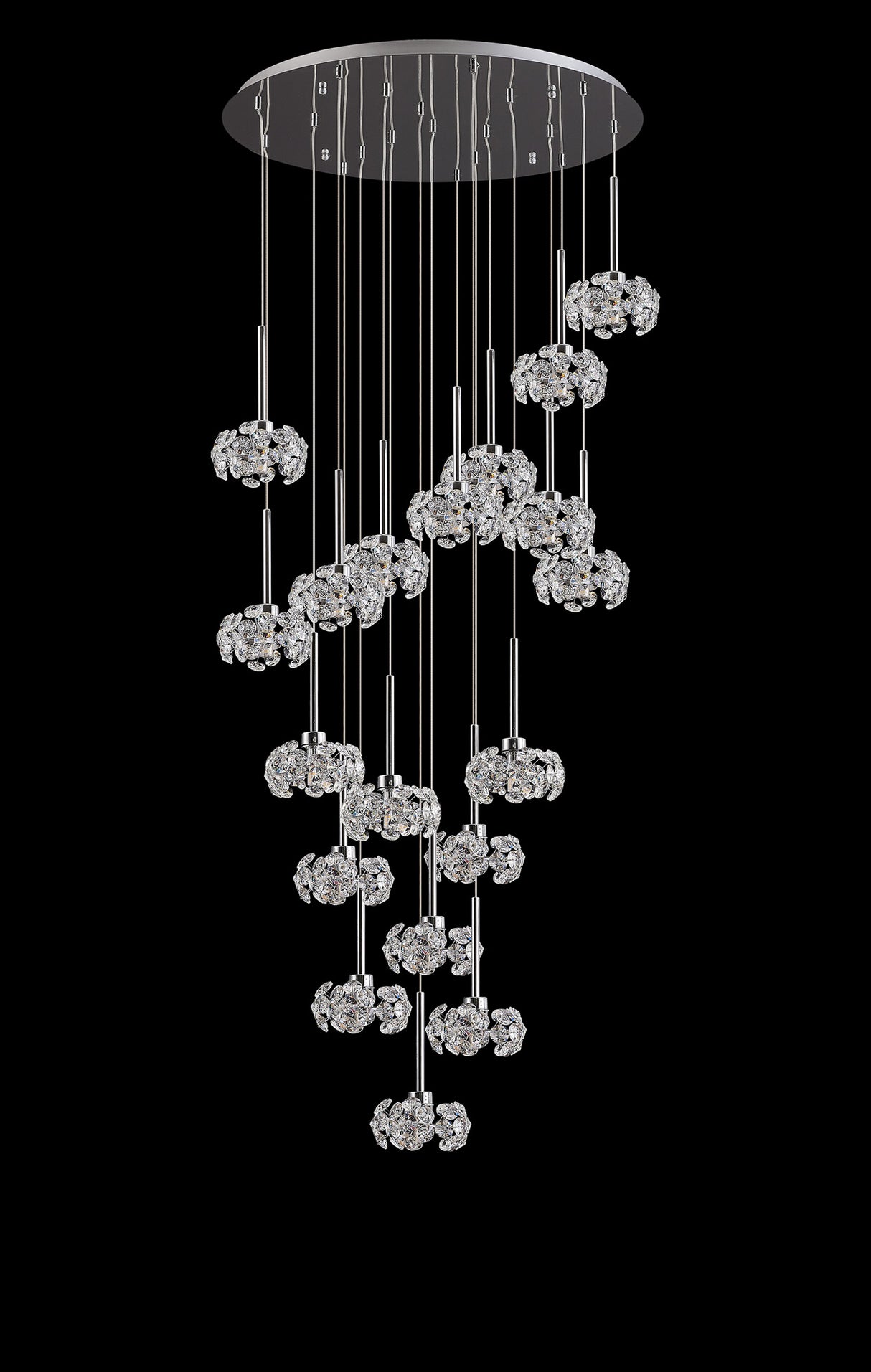 Byrne 19 Light G9 3.5m Round Multiple Pendant With Polished Chrome And Crystal Shade, Item Weight: 19.4kg