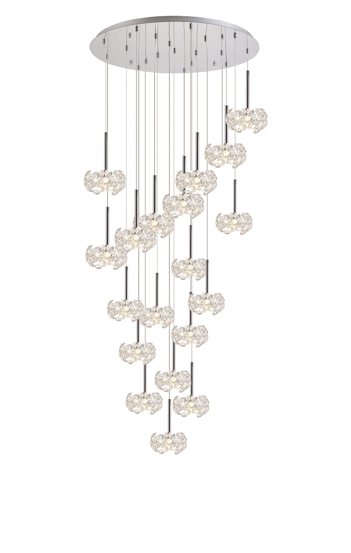 Byrne 19 Light G9 3.5m Round Multiple Pendant With Polished Chrome And Crystal Shade, Item Weight: 19.4kg