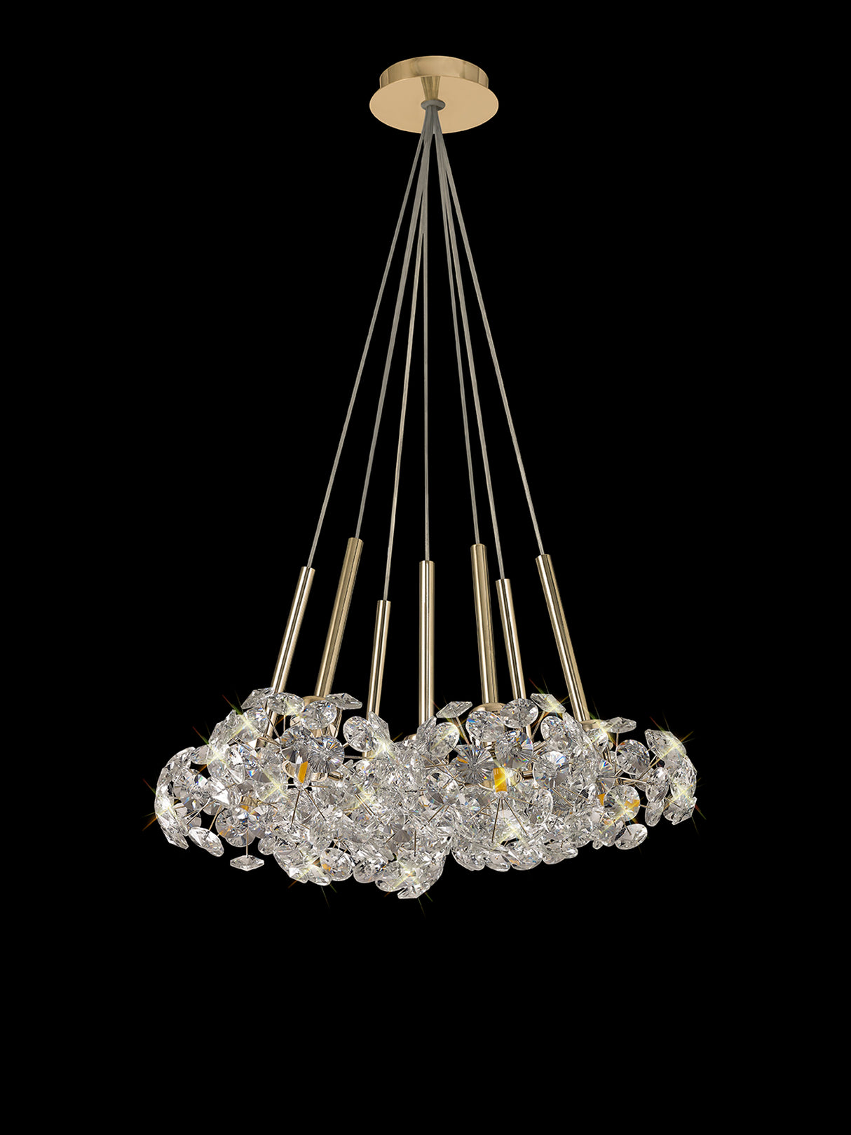 Byrne 7 Light G9 1.5m Cluster Pendant With French Gold And Crystal Shade