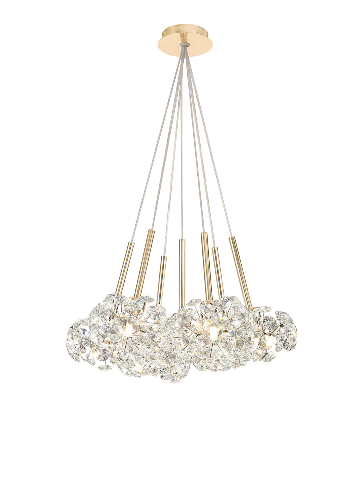Byrne 7 Light G9 1.5m Cluster Pendant With French Gold And Crystal Shade