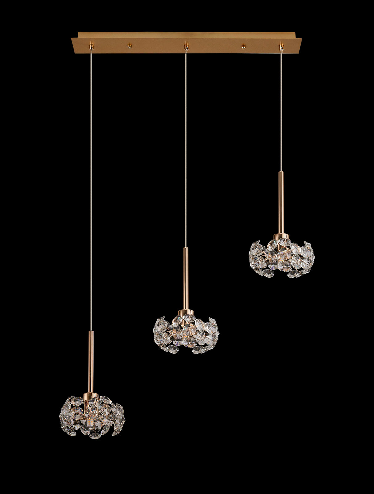 Byrne 3 Light G9 2m Linear Pendant With French Gold And Crystal Shade