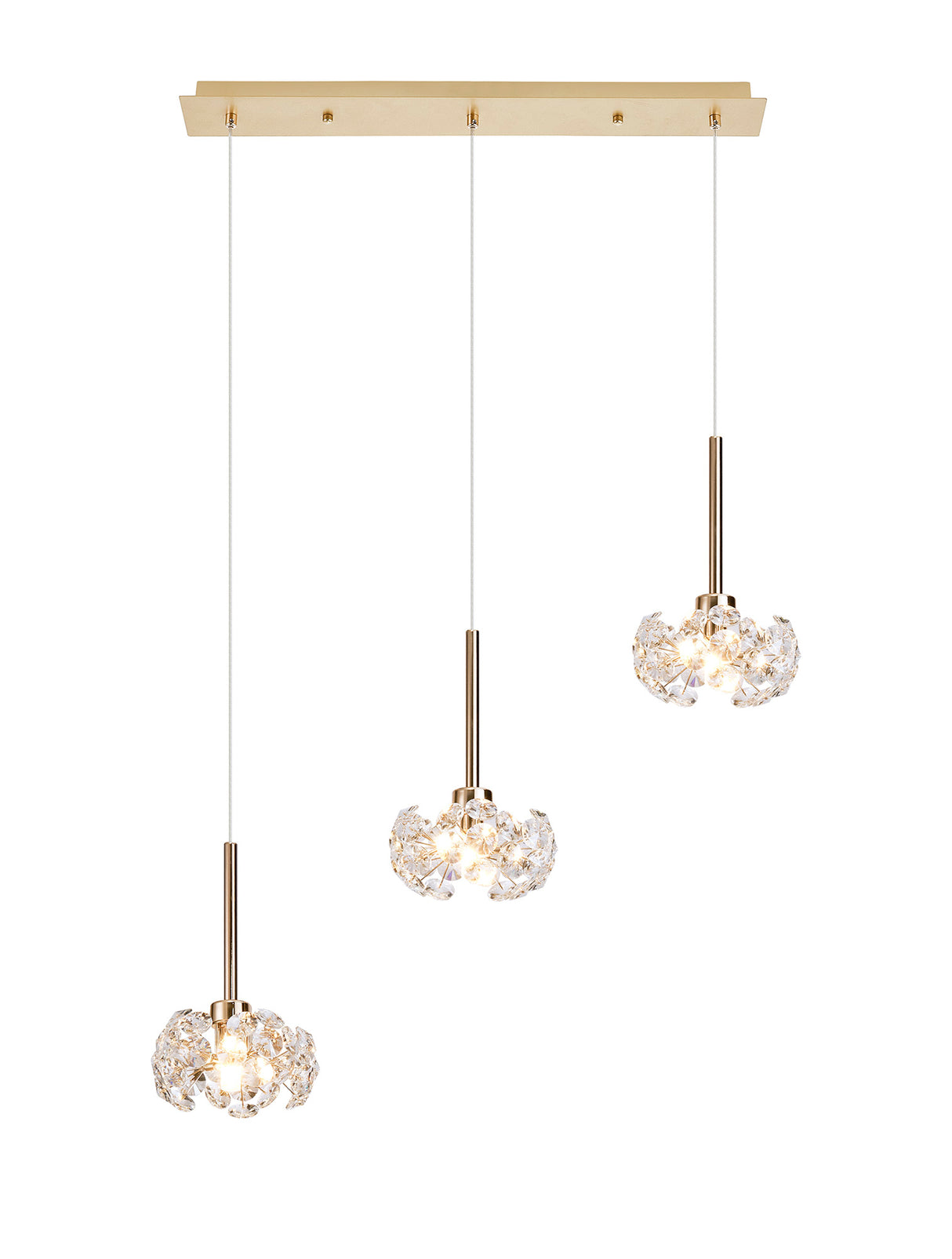 Byrne 3 Light G9 2m Linear Pendant With French Gold And Crystal Shade